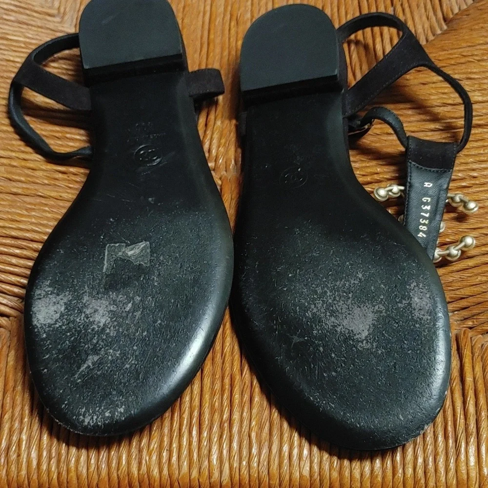 CHANEL Sandals Thongs Black Interlocking C Size 40